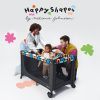 Kinderkraft Joy 2 Utazóágy Happy Shapes - Összecsukható Babaágy Vidám Mintával, Oldalsó Cipzáras Bejárattal, Kerekekkel és Hordozótáskával