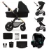 Kinderkraft Moov 2 Air 3 az 1-ben Kombinált Multifunkciós Babakocsi Pure Black - Mózeskosár, Sportülés és Autós Hordozó Egyben, Prémium Rugózással és Felfújható Kerekekkel