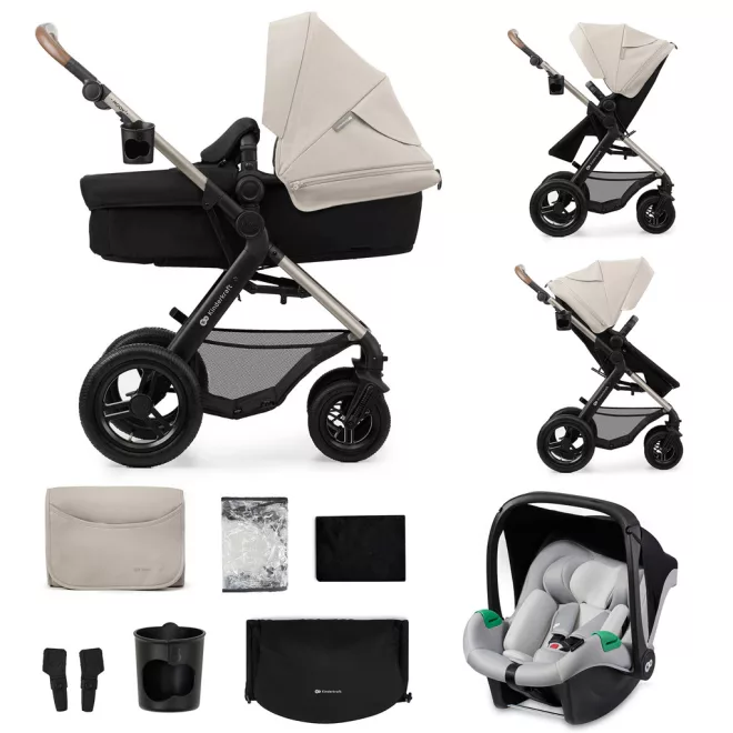 Kinderkraft Moov 2 Air 3 az 1-ben Kombinált Multifunkciós Babakocsi Moonlight Grey - Mózeskosár, Sportülés és Autós Hordozó Egyben, Felfújható Kerekekkel és Prémium Rugózással