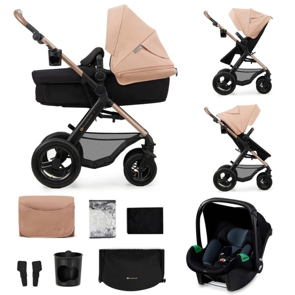 Kinderkraft Moov 2 Air 3 az 1-ben Kombinált Multifunkciós Babakocsi Homokbézs - Mózeskosár, Sportülés és Autós Hordozó Egyben, Prémium Rugózással és Felfújható Kerekekkel