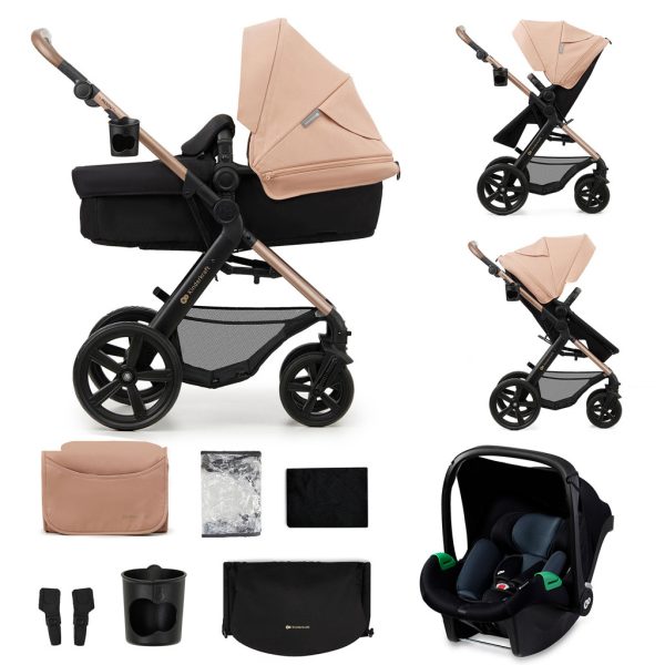 Kinderkraft Moov 2 3 az 1-ben Kombinált Multifunkciós Babakocsi Sand Beige - Mózeskosár, Sportülés és Mink PRO Hordozó Habkerekekkel, Könnyű és Kompakt Kivitelben