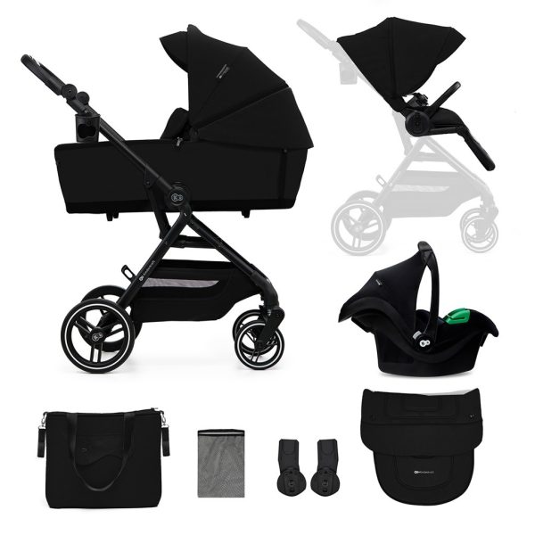Kinderkraft SELECT Yoxi 3 az 1-ben Kombinált Babakocsi Pure Black - Multifunkciós, Könnyű Vezetésű és Komfortos Utazás Újszülött Kortól