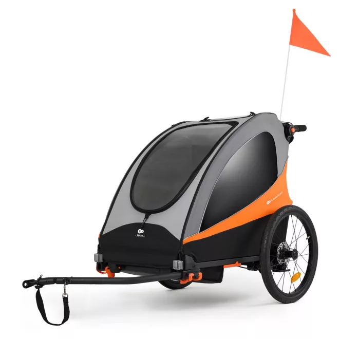 Kinderkraft Nava 3in1 Kerékpáros Utánfutó és Babakocsi Sunny Orange - Multifunkciós Szállítókocsi Újszülöttkortól, Könnyű Alumínium Vázzal, Futáshoz és Kerékpározáshoz is