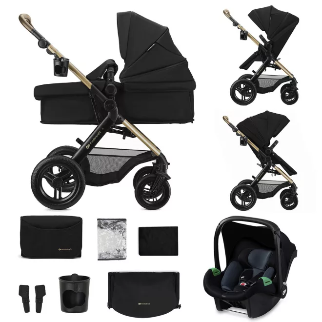 Kinderkraft Moov 2 xL Air 3 az 1-ben Kombinált Babakocsi Fekete - Mózeskosárral, Sportüléssel és Autósüléssel, Komplett Utazórendszer