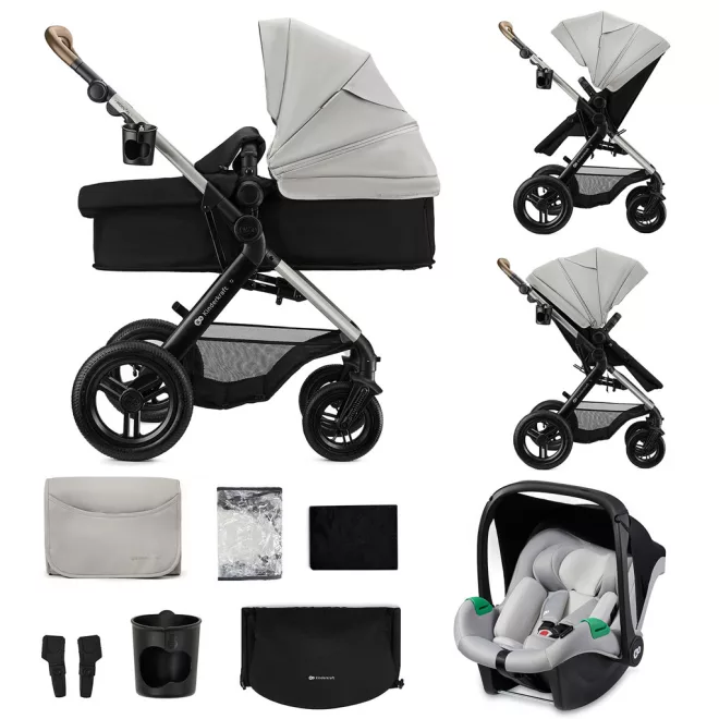 Kinderkraft Moov 2 xL Air 3 az 1-ben Kombinált Babakocsi Szürke - Mózeskosárral, Sportüléssel és Autósüléssel, Komplett Utazórendszer