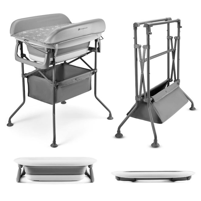 Kinderkraft Bubbly Pelenkázó Asztal Beépített Káddal, Szürke - Praktikus 2 az 1-ben Megoldás Babafürdetéshez és Pelenkázáshoz