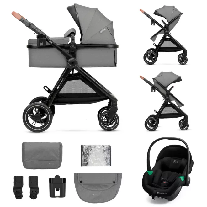 Kinderkraft Esme Pro 3 az 1-ben Kombinált Babakocsi, Moonlight Grey - Multifunkciós Újszülött Babakocsi Hordozóval, Mózeskosárral és Sportüléssel