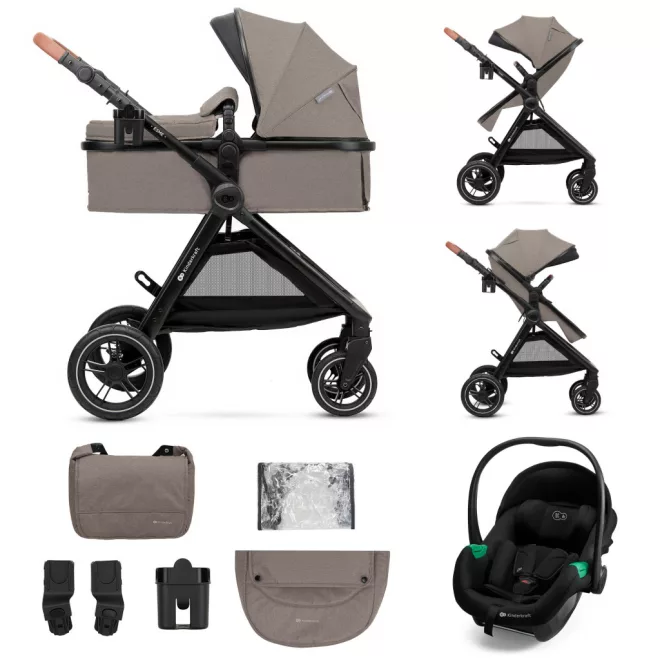 Kinderkraft Esme Pro 3 az 1-ben Kombinált Babakocsi, Sand Beige - Multifunkciós Újszülött Babakocsi Hordozóval, Mózeskosárral és Sportüléssel