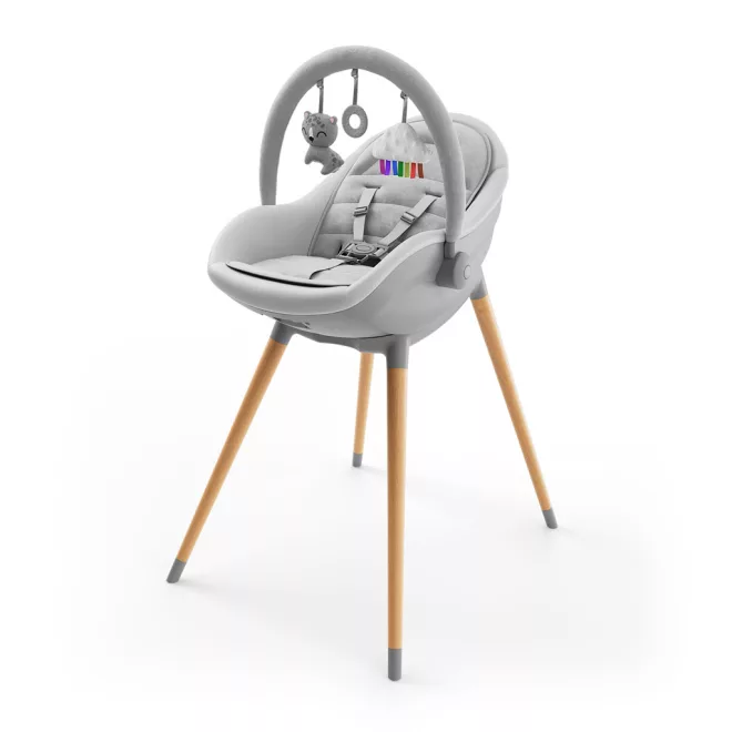 Kinderkraft Fini Up 2 az 1-ben Szürke Etetőszék és Hintaszék - Hosszabb Távú Használathoz és Kényelemhez