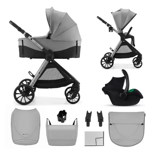 Kinderkraft VESTO 2 Grey Kombinált Babakocsi 3in1 MINK PRO 2 Autósüléssel, Újszülött Kortól 22kg-ig
