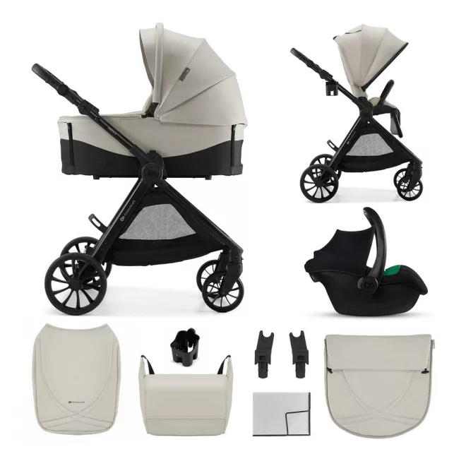 Kinderkraft VESTO 2 Beige Kombinált Babakocsi 3in1 MINK PRO 2 Autósüléssel, Újszülött Kortól 22kg-ig