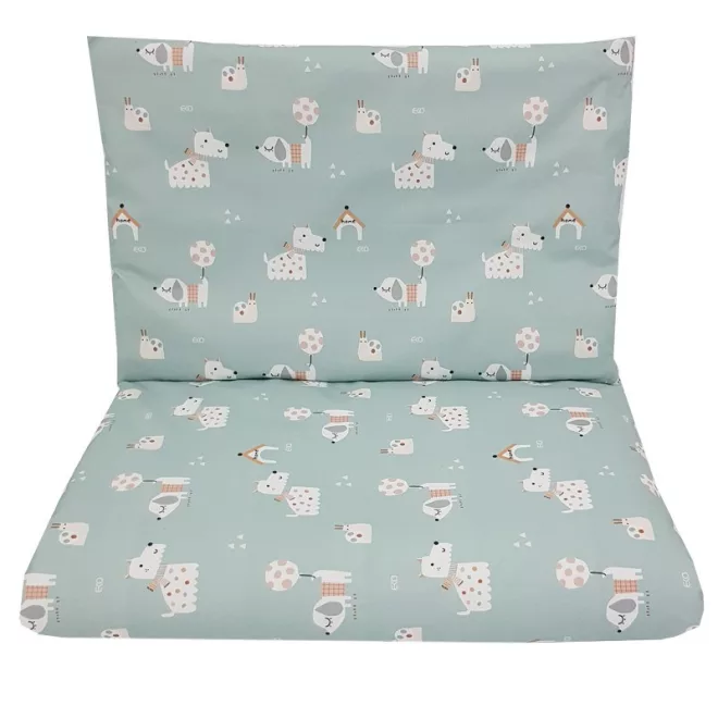 EKO Dogs Mint 2 Részes Pamut Babaágynemű 40x60cm és 90x120cm - Puha, Mintás Ágynemű Szett Kiságyba