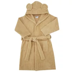   EKO Pamut Köntös Kapucnival és Fülekkel Beige S (92-98) - Puha, Kényelmes Fürdés Utáni Köntös Gyerekeknek, Gyors Száradás