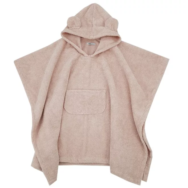 EKO Pamut Poncsó Kapucnival és Fülekkel Powder Pink 75×120cm - Puha Fürdőponcsó Gyerekeknek, Gyors Száradás, Kényelmes Viselet