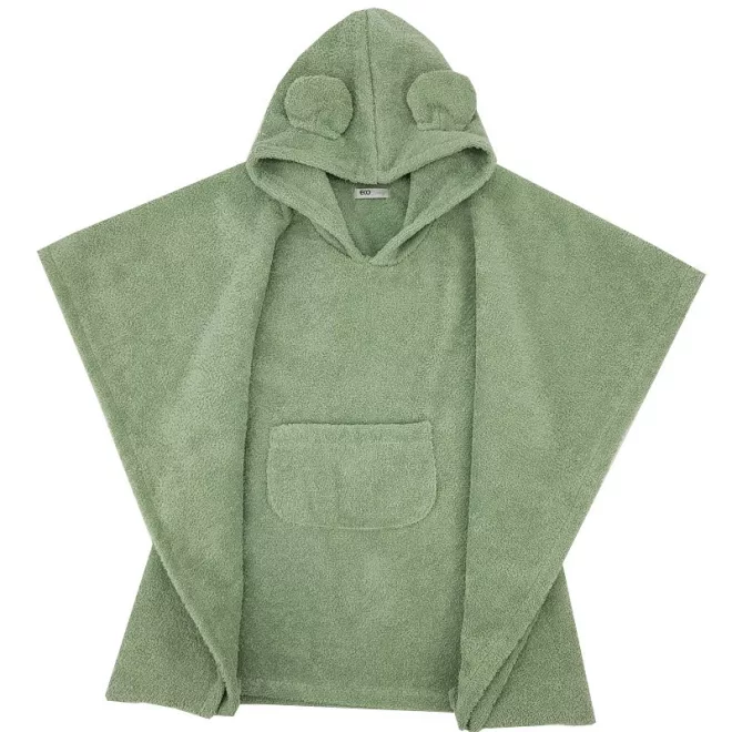 EKO Pamut Poncsó Kapucnival és Fülekkel Olive Green 75×120cm - Puha Fürdőponcsó Gyerekeknek, Gyors Száradás, Kényelmes Viselet