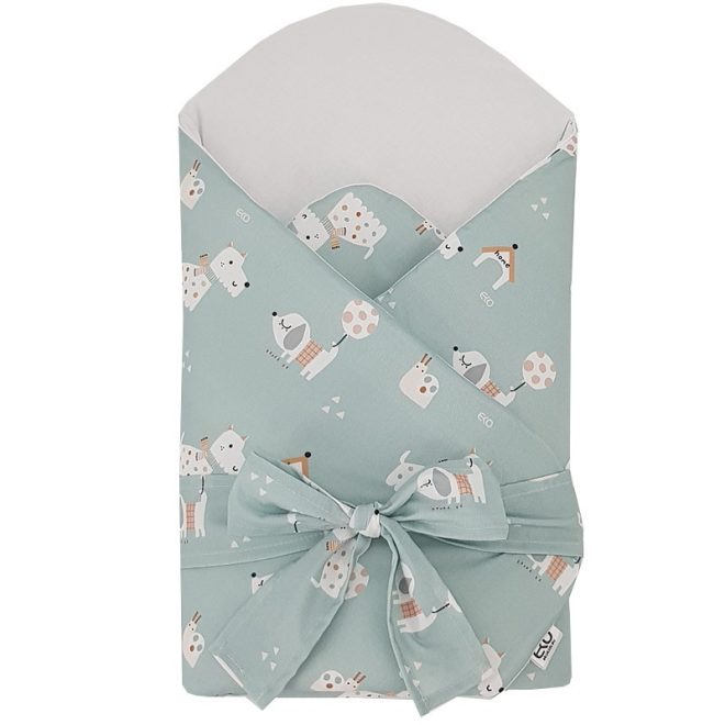 EKO Bebújós Takaró Pamutból Kivehető Kókusz Betéttel és Masnival Dogs Mint 75x75cm - Biztonságos Pólyázáshoz és Nyugodt Pihenéshez