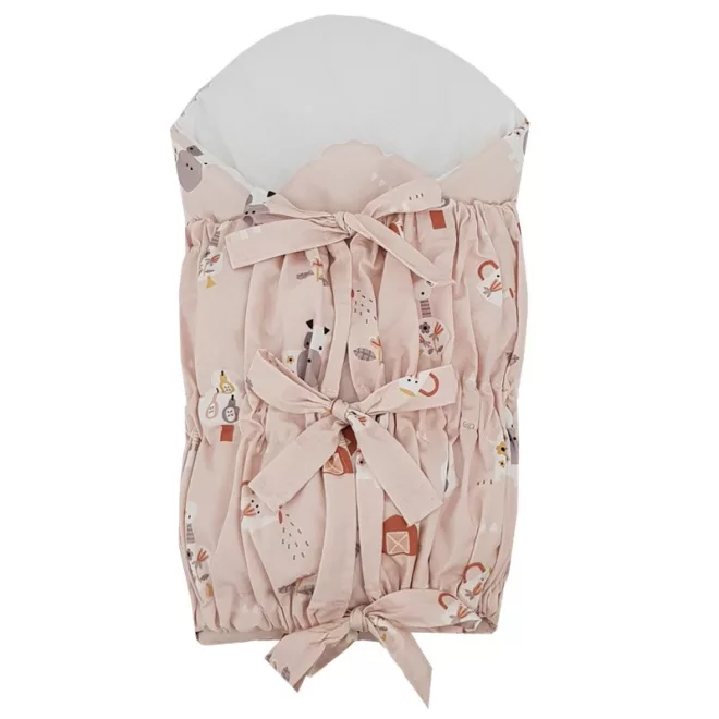 EKO Bebújós Takaró Fűzős Kivehető Kókusz Betéttel My Farm Púderrózsaszín 75x75cm - Biztonságos Pólyázáshoz és Nyugodt Pihenéshez