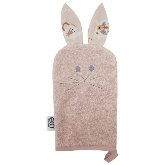 EKO Pamut Füles Mosdókesztyű Bunny Rose Pink 20x15cm - Gyengéd Tisztításhoz és Kényelmes Fürdetéshez
