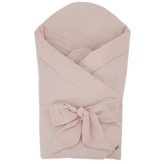   EKO Muszlin Pólya Kivehető Kókusz Betéttel és Masnival Púderrózsaszín 75x75cm - Biztonságos Pólyázáshoz és Nyugodt Pihenéshez