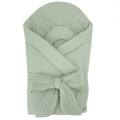   EKO Muszlin Pólya Kivehető Kókusz Betéttel és Masnival Mentol 75x75cm - Biztonságos Pólyázáshoz és Nyugodt Pihenéshez