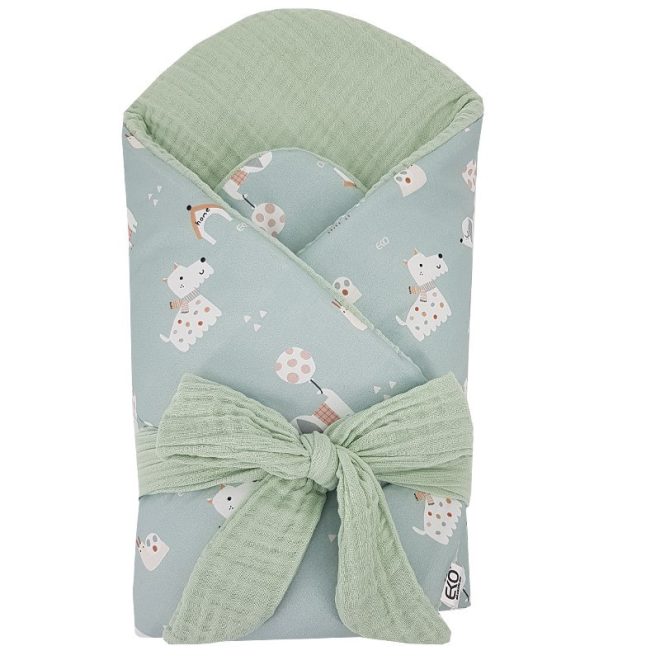 EKO Muszlin Pólya Kivehető Kókusz Betéttel Dogs Muszlin Mint 75x75cm - Biztonságos Pólyázáshoz és Nyugodt Pihenéshez