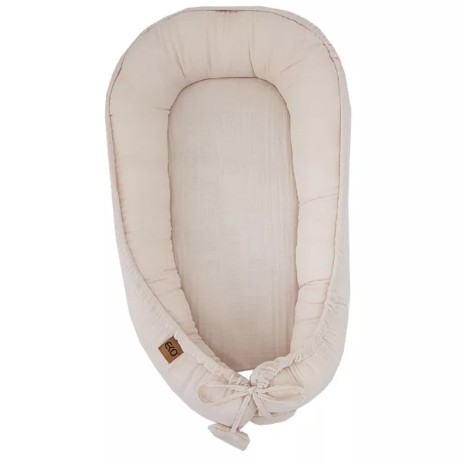 EKO Beige Muszlin Babafészek 90x60cm - Légáteresztő, Puha és Könnyű Pihenőfészek