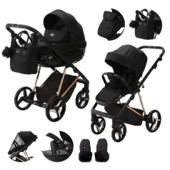   Adamex Quantum Special Edition Black/Rosegold Kombinált Babakocsi - Prémium Kényelem, Sokoldalú Megoldás, Babával Való Mindennapokra