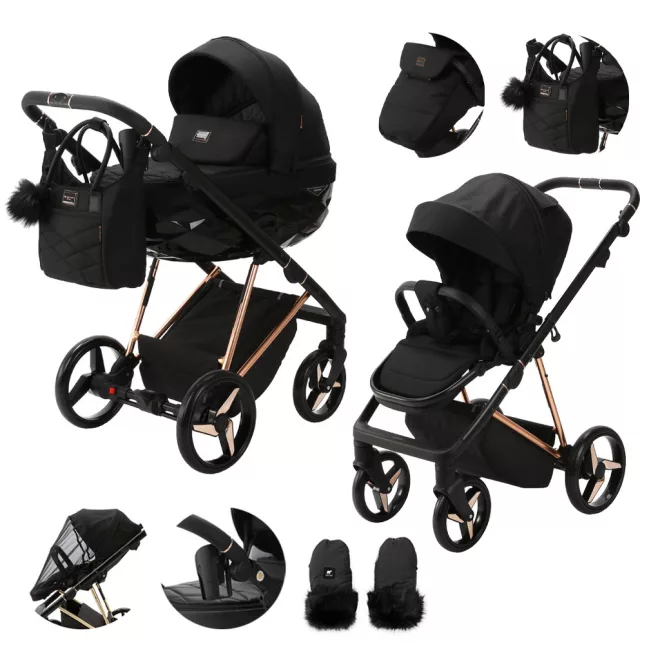 Adamex Quantum Special Edition Black/Rosegold Kombinált Babakocsi - Prémium Kényelem, Sokoldalú Megoldás, Babával Való Mindennapokra