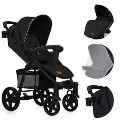   Lionelo Annet Plus Black Carbon Sport Babakocsi - Tágas, Kényelmes és Könnyen Irányítható Babakocsi Mindennapi Sétákhoz