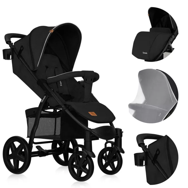 Lionelo Annet Plus Black Carbon Sport Babakocsi - Tágas, Kényelmes és Könnyen Irányítható Babakocsi Mindennapi Sétákhoz