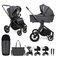   Muuvo Quick SE 2in1 Kombinált Babakocsi Szett Diamond Graphite - Prémium Multifunkciós Rendszer Mózeskosárral és Sportüléssel