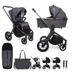   Muuvo Quick SE 2in1 Kombinált Babakocsi Szett Diamond Graphite - Prémium Multifunkciós Rendszer Mózeskosárral és Sportüléssel