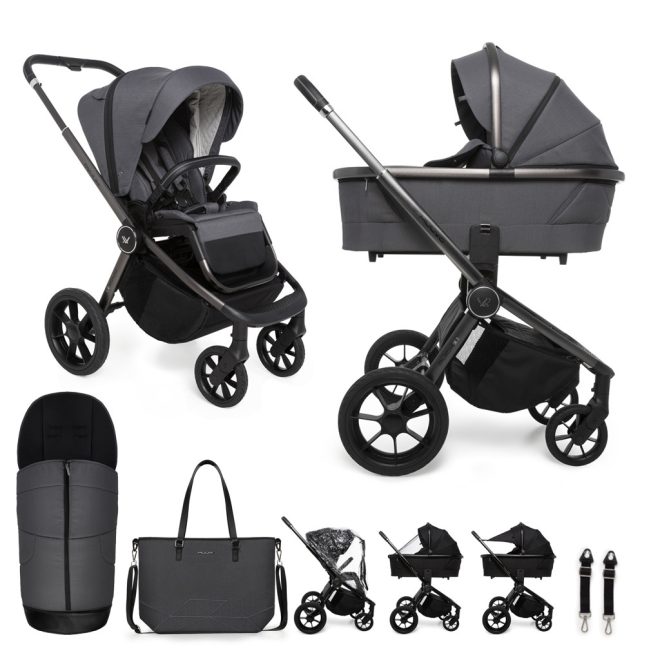 Muuvo Quick SE 2in1 Kombinált Babakocsi Szett Diamond Graphite - Prémium Multifunkciós Rendszer Mózeskosárral és Sportüléssel