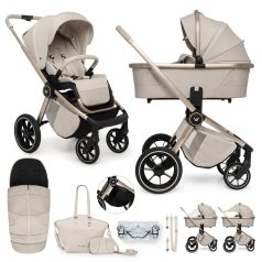   Muuvo Quick 2in1 Kombinált Babakocsi Szett Boho Beige - Prémium Multifunkciós Rendszer Mózeskosárral és Sportüléssel