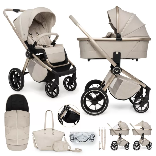 Muuvo Quick 2in1 Kombinált Babakocsi Szett Boho Beige - Prémium Multifunkciós Rendszer Mózeskosárral és Sportüléssel