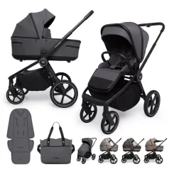   Muuvo Five 2 az 1-ben Iron Graphite Kombinált Babakocsi - Prémium Kényelem, Sokoldalú Megoldás, Babával Való Mindennapokra