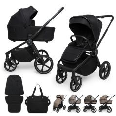   Muuvo Five 2 az 1-ben Kombinált Babakocsi Classic Black - Prémium Babakocsi Mózeskosárral és Sportüléssel, Újszülött Kortól