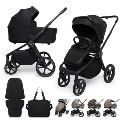   Muuvo Five 2 az 1-ben Kombinált Babakocsi Classic Black - Prémium Babakocsi Mózeskosárral és Sportüléssel, Újszülött Kortól