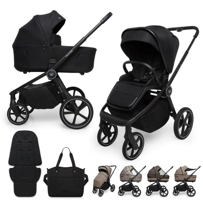 Muuvo Five 2 az 1-ben Kombinált Babakocsi Classic Black - Prémium Babakocsi Mózeskosárral és Sportüléssel, Újszülött Kortól