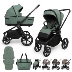   Muuvo Five 2 az 1-ben Kombinált Babakocsi Pine Green - Prémium Babakocsi Mózeskosárral és Sportüléssel, Újszülött Kortól