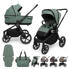   Muuvo Five 2 az 1-ben Kombinált Babakocsi Pine Green - Prémium Babakocsi Mózeskosárral és Sportüléssel, Újszülött Kortól