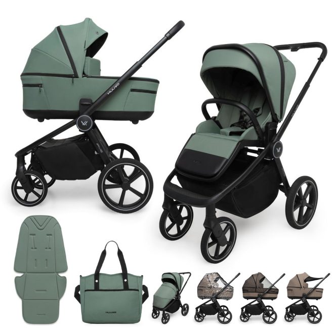 Muuvo Five 2 az 1-ben Kombinált Babakocsi Pine Green - Prémium Babakocsi Mózeskosárral és Sportüléssel, Újszülött Kortól