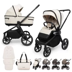   Muuvo Five 2 az 1-ben Kombinált Babakocsi Sivatagi Homok - Prémium Babakocsi Mózeskosárral és Sportüléssel, Újszülött Kortól