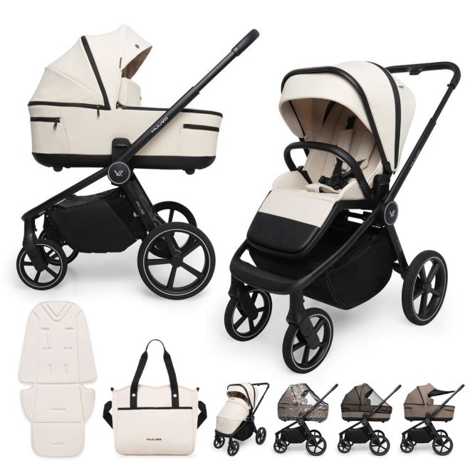 Muuvo Five 2 az 1-ben Kombinált Babakocsi Sivatagi Homok - Prémium Babakocsi Mózeskosárral és Sportüléssel, Újszülött Kortól