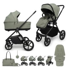   Muuvo One 2 az 1-ben Kombinált Babakocsi Olíva - Prémium Babakocsi Mózeskosárral és Sportüléssel, Újszülött Kortól