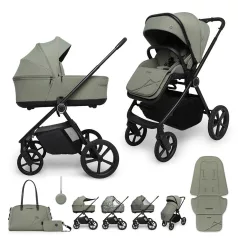   Muuvo One 2 az 1-ben Kombinált Babakocsi Olíva - Prémium Babakocsi Mózeskosárral és Sportüléssel, Újszülött Kortól