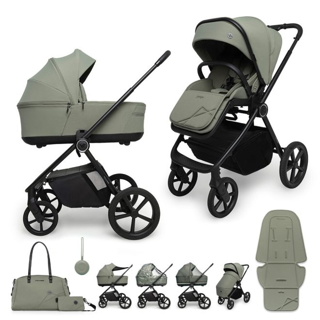 Muuvo One 2 az 1-ben Kombinált Babakocsi Olíva - Prémium Babakocsi Mózeskosárral és Sportüléssel, Újszülött Kortól