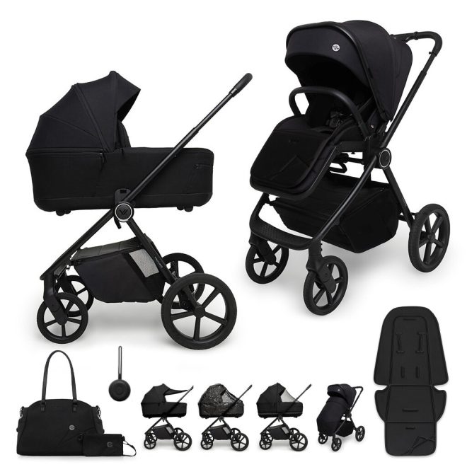 Muuvo One 2 az 1-ben Kombinált Babakocsi Negro - Prémium Babakocsi Mózeskosárral és Sportüléssel, Újszülött Kortól