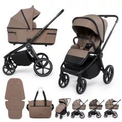   Muuvo Fold Kombinált Babakocsi Mokka - Elegáns 2 az 1-ben Multifunkciós Babakocsi Újszülött Kortól