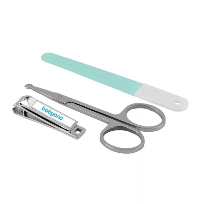 BabyOno Gyermek Manikűr Készlet Mintás - Biztonságos Körömápolás Babáknak és Kisgyermekeknek, Praktikus Tokban